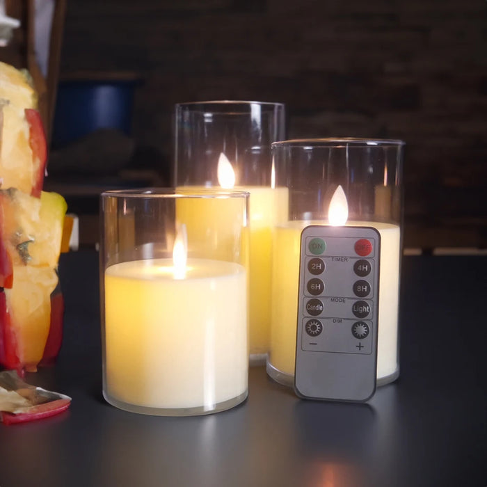 3-piece USB Rechargeable LED Pillar Candles with Remote & Timer