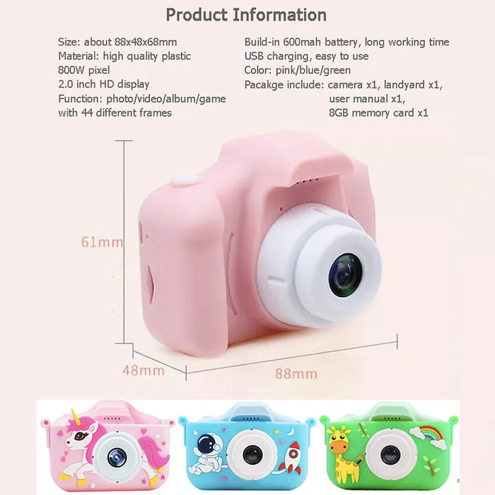 Micro Toy - Kids Digital Camera with Cartoon Design, Multi-Functions, Silicon Case and Lanyard - Portable Child Selfie and Video Toy, Perfect Holiday Gift for Toddlers