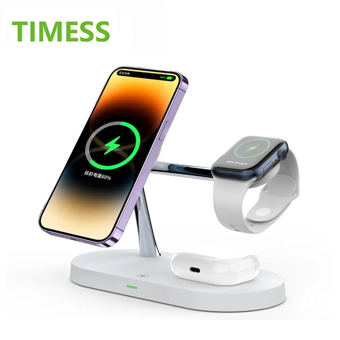 Magnetic Wireless Charger Stand 3 in 1 - Fast Charging for iPhone 12 13 14 15, Apple Watch 9 8 7 6 5, Airpods 2 3 Pro - Ideal for Apple Users