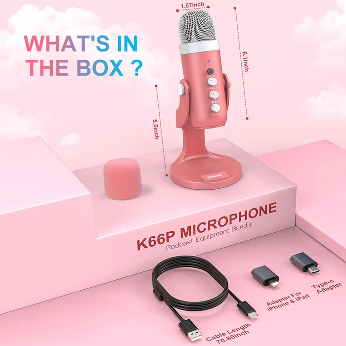 USB Condenser Microphone — Pink Studio Mic for PC, Mac, Phone, Streaming & Podcasting