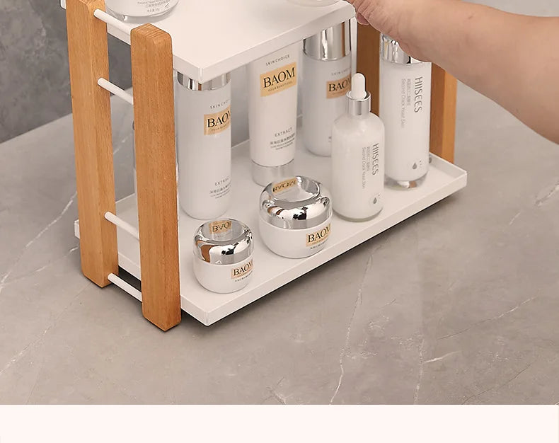 Wooden Countertop Organiser – Cosmetic & Coffee Station Shelf for Vanity