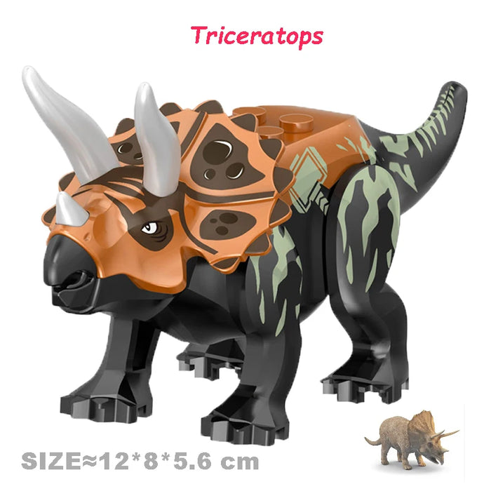 Jurassic Dinosaur Building Blocks - Velociraptor, Triceratops, Indominus & T‑Rex Models