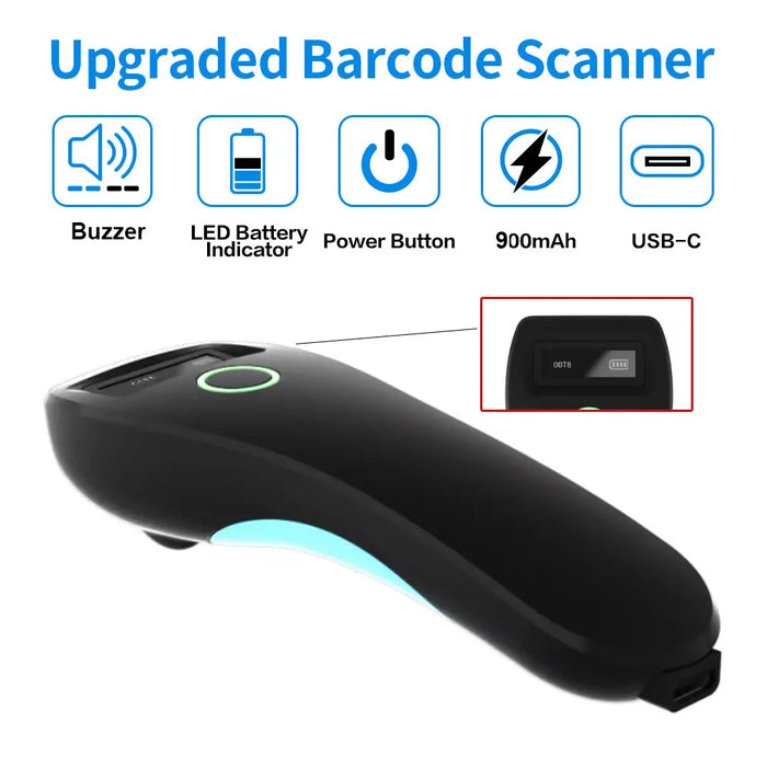 2D Bluetooth & 2.4G Wireless Pocket Barcode Scanner — Mini Handheld Reader for iOS, Android, PC