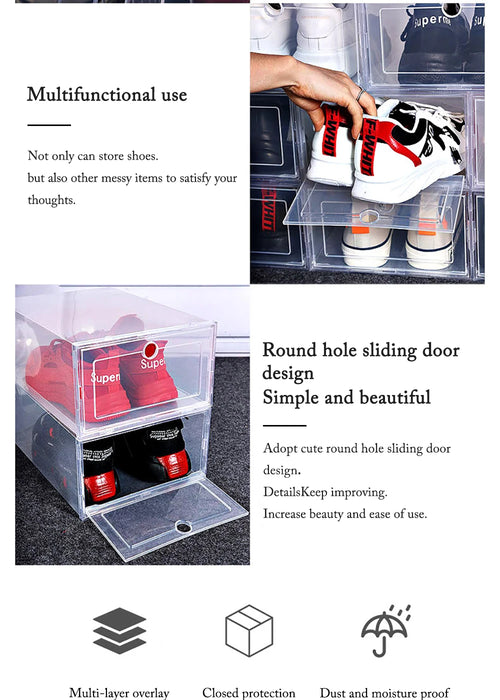 Transparent 6-Pack Shoe Storage Boxes — Thickened, Foldable, Dustproof & Stackable