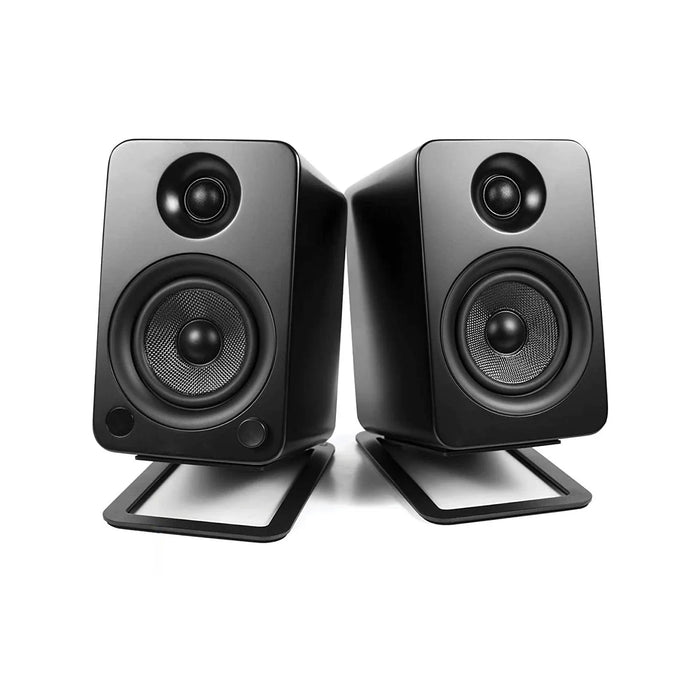 Pair of metal desktop speaker stands for 3–4 inch bookshelf speakers — white or black