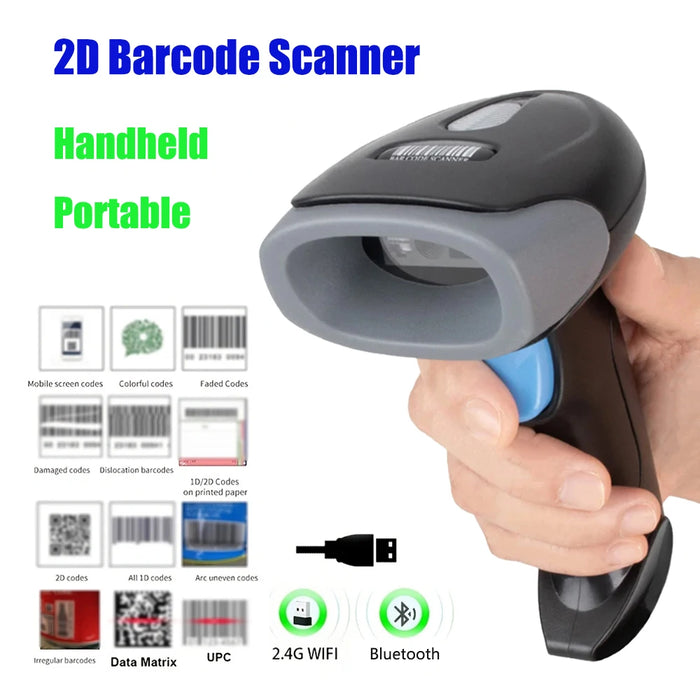 U20 Bluetooth & Wired 2D Barcode Scanner — Portable Handheld 1D/2D QR Reader