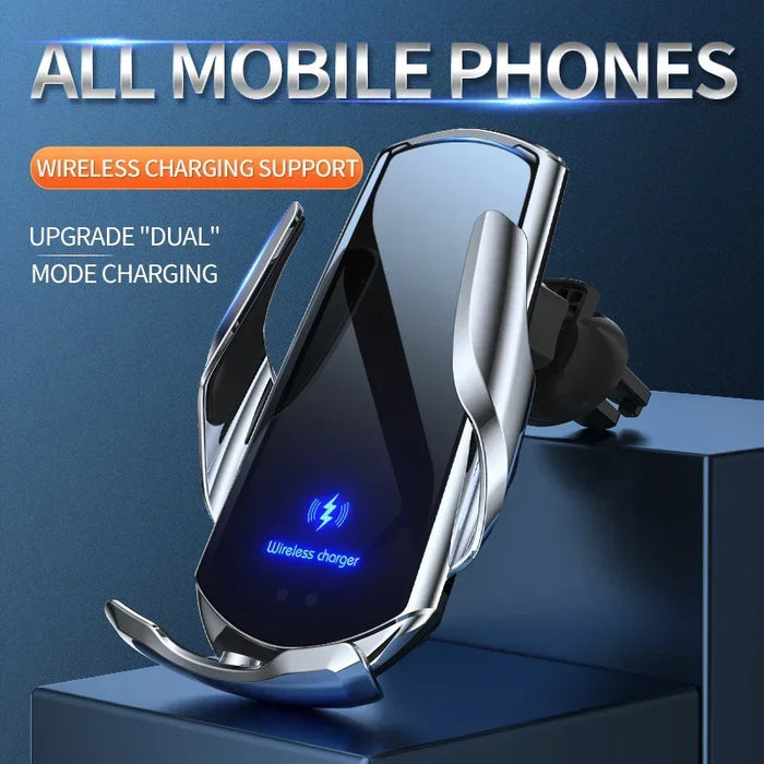 Q3 Smart Sensor 15W Wireless Car Charger & Auto‑Clamping Phone Holder — Qi Compatible