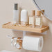 Stainless Steel Toilet & Tissue Roll Holder with Phone Shelf — I/H Style, Black or White