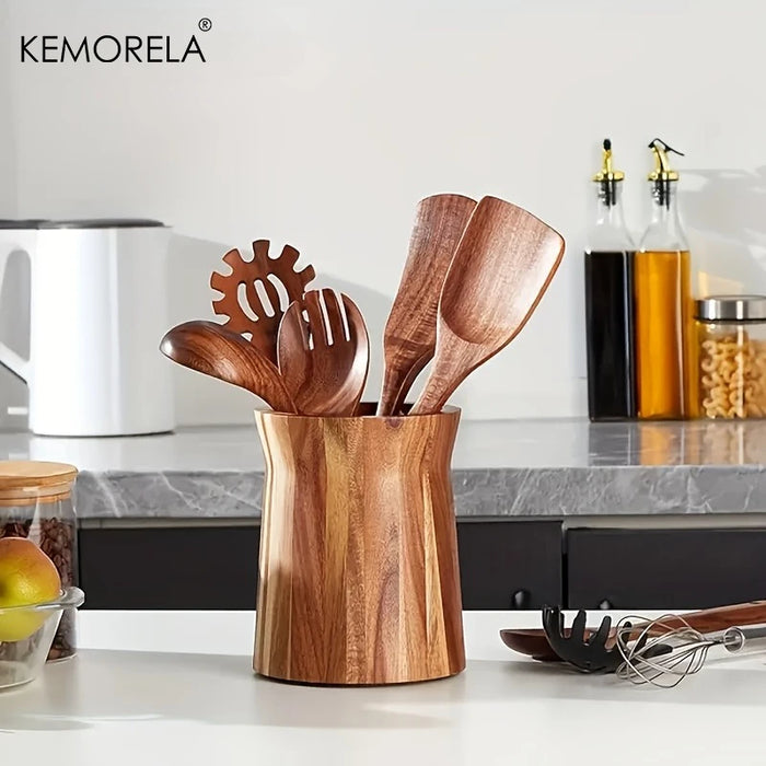 360-Degree Rotating Wooden Utensil Holder - Countertop Organiser for Spoons, Spatulas and Ladles