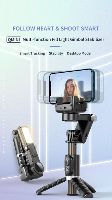 Q18 360° Follow-Tracking Gimbal — Selfie Stick Tripod with Fill Light for iPhone & Smartphones