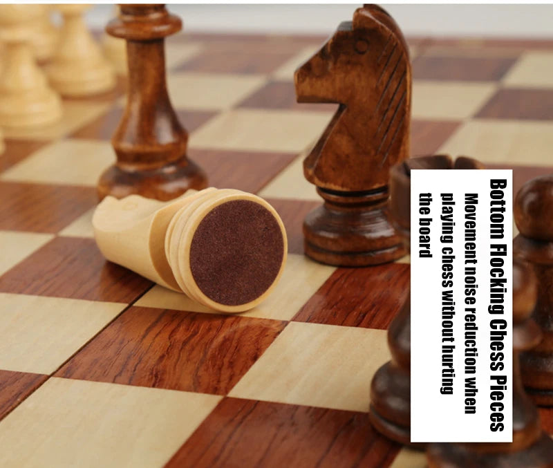 15" x 15" Folding Walnut Chess Set with Solid Wooden Pieces