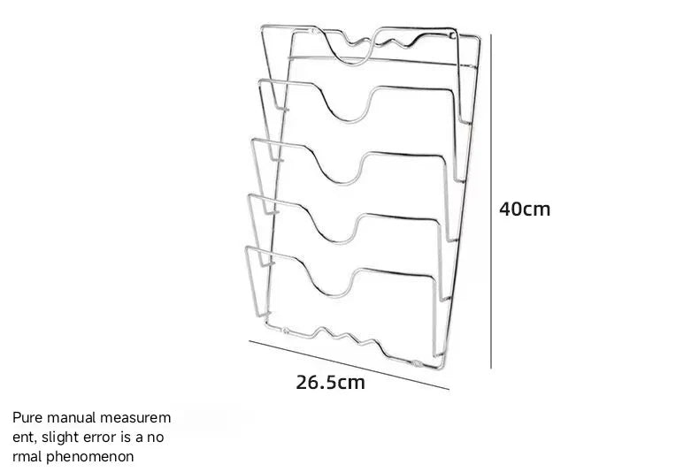 Five-Layer Wall-Mounted Pot Lid Rack — Iron Wire, Rust-Free, Silver