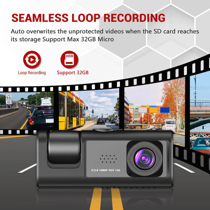Dash Cam with IR Night Vision, 2" IPS Screen, 1080P Full HD, Loop Recording — 2/3 Camera DVR