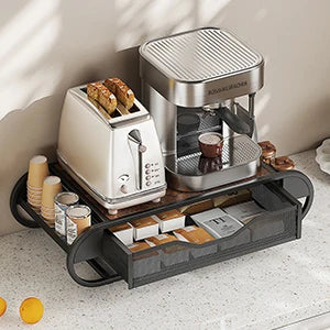 Coffee Pod Drawer Holder for K‑Cup – Metal Pull‑Out Storage with Side Baskets