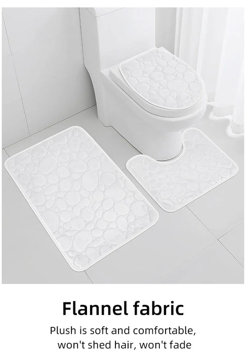 Three‑Piece Stone‑Pattern Microfibre Bathroom Mat Set — Water‑Absorbent & Non‑Slip