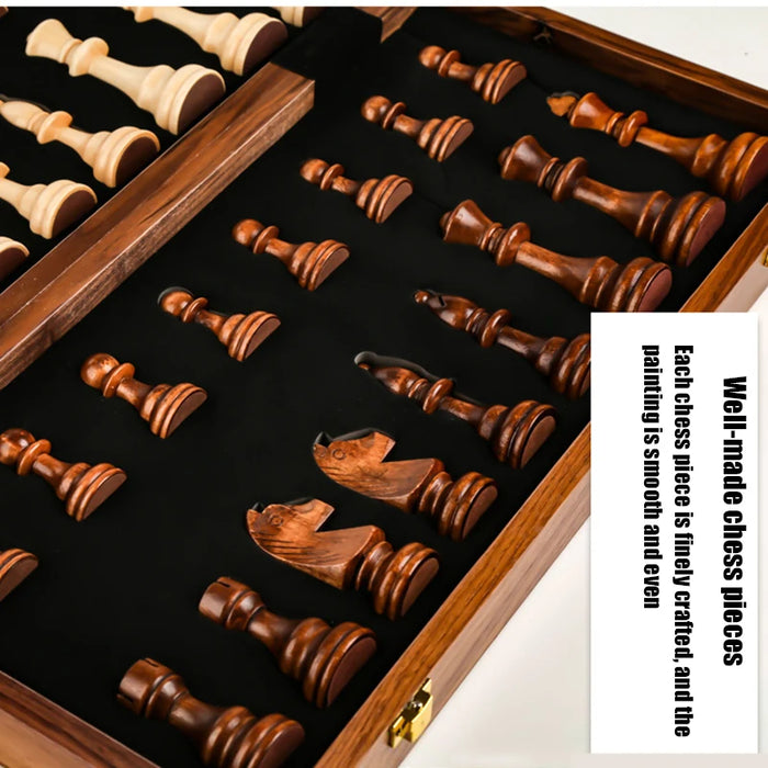 15" x 15" Folding Walnut Chess Set with Solid Wooden Pieces
