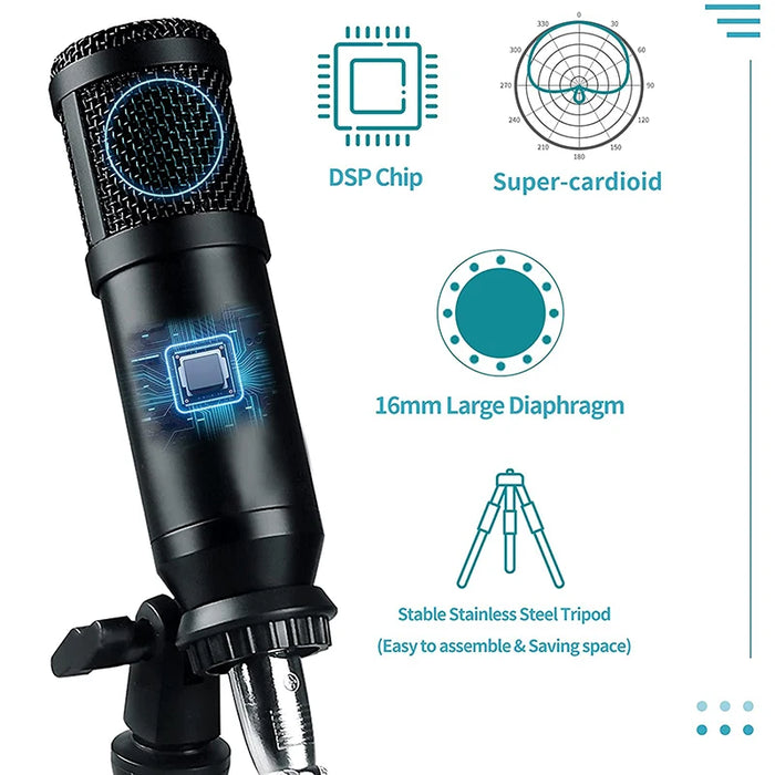 BM800 - Condenser Microphone Kit with Audio Mixer, Voice Changer for Live Podcast, Streaming - Ideal for Karaoke and Podcasting Equipment Bundle