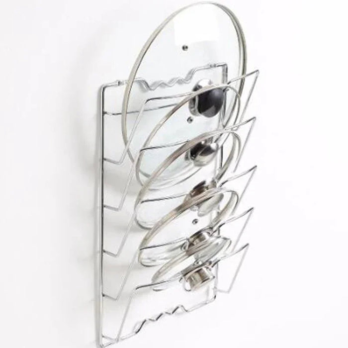 Wall-Mounted 5-Layer Pot Lid Rack – Chrome Steel Kitchen Storage