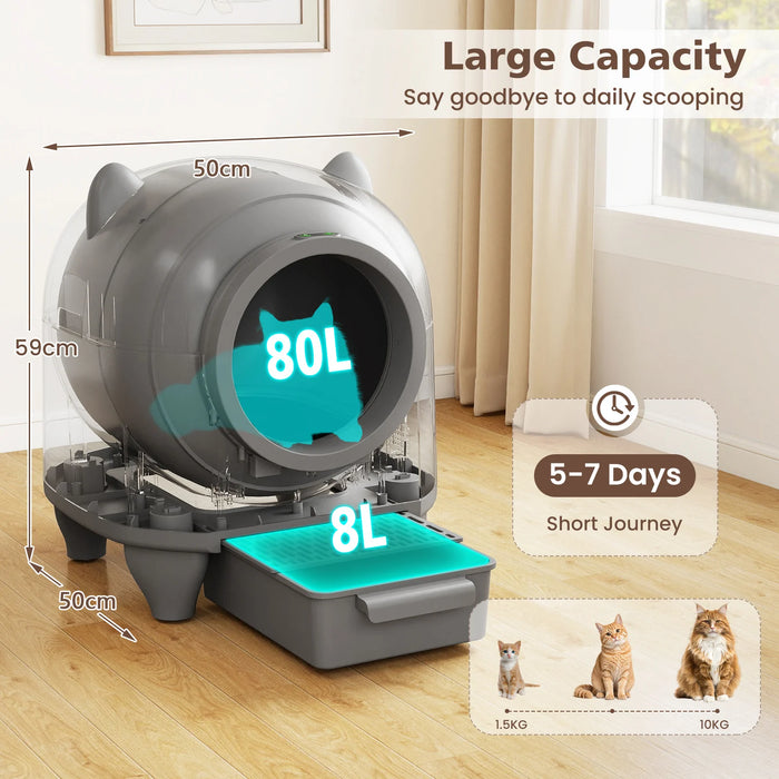 Self-Cleaning Litter Box for Multi-Cat and Senior Cats Home 80L Large Capacity