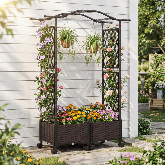 Self-Watering Planter Boxes with Lattice Trellis and Roof for Flower Herb-