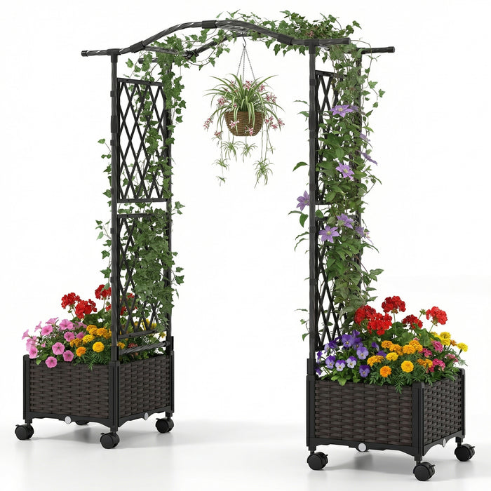 Self-Watering Planter Boxes with Lattice Trellis and Roof for Flower Herb-