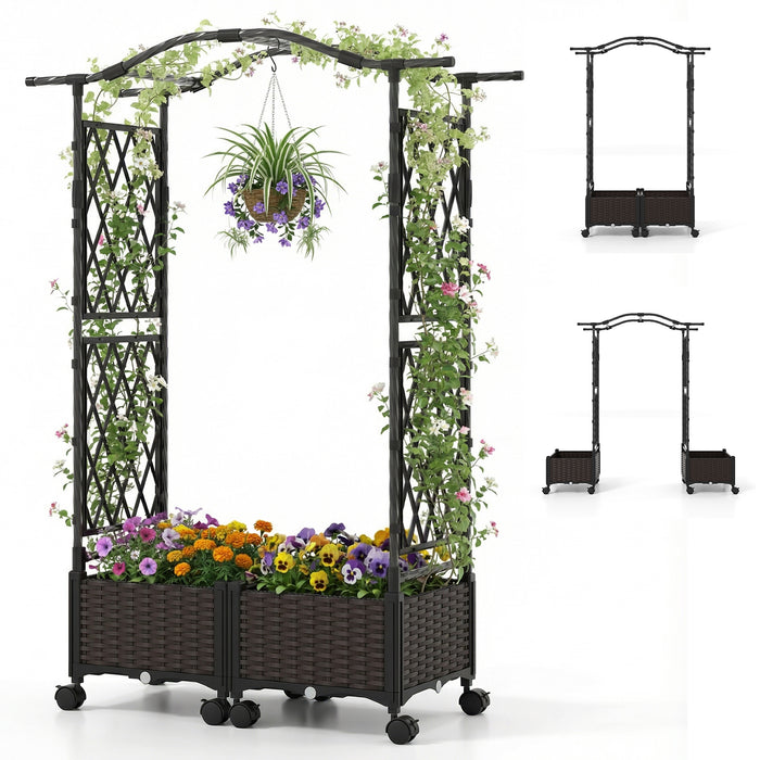 Self-Watering Planter Boxes with Lattice Trellis and Roof for Flower Herb-
