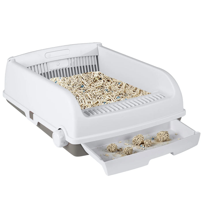 Semi-auto Open-top Cat Litter Box with High Side Splash-proof Cat Toilet with Drawer-type Potty Tray-
