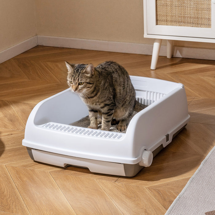 Semi-auto Open-top Cat Litter Box with High Side Splash-proof Cat Toilet with Drawer-type Potty Tray-