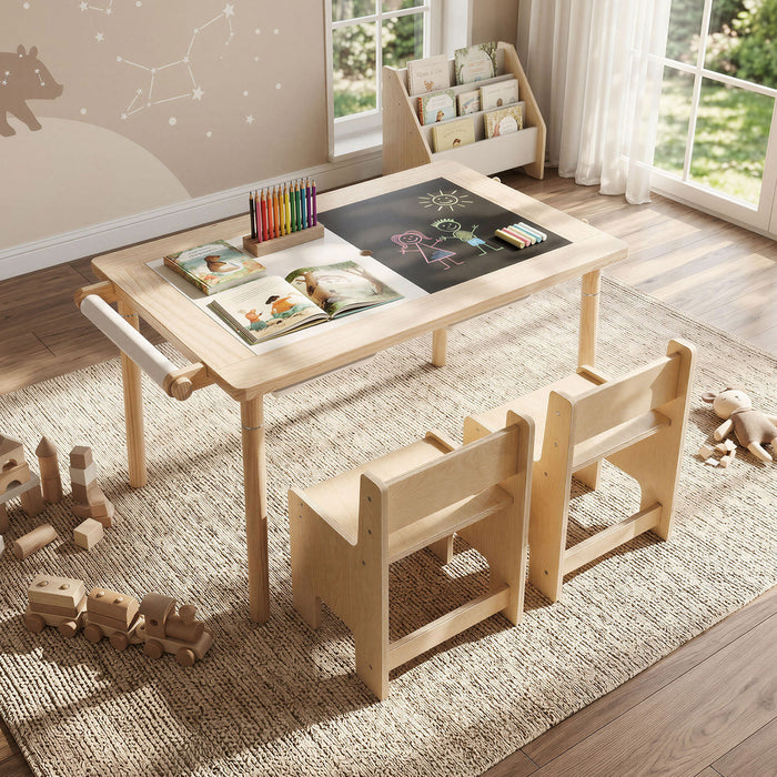 Sensory Table Set 3-Piece Kids Activity Table and Chair Set with Adjustable Height-