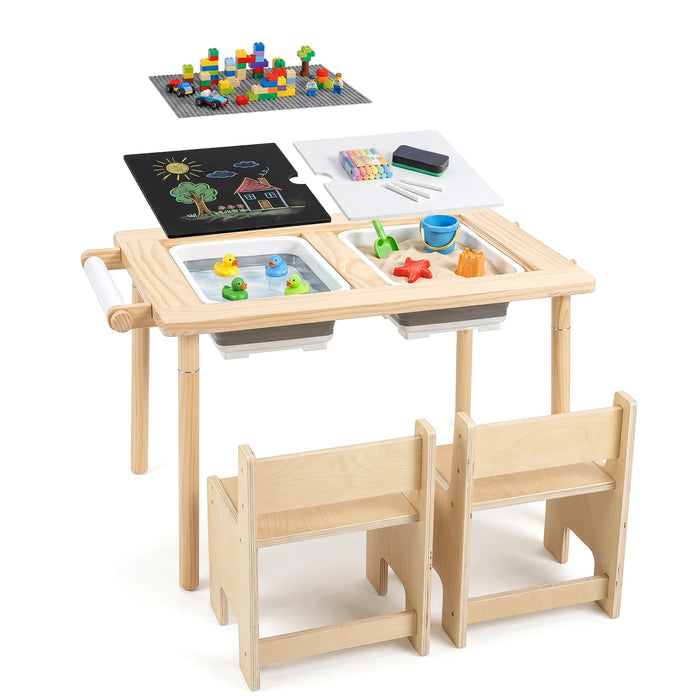 Sensory Table Set 3-Piece Kids Activity Table and Chair Set with Adjustable Height-