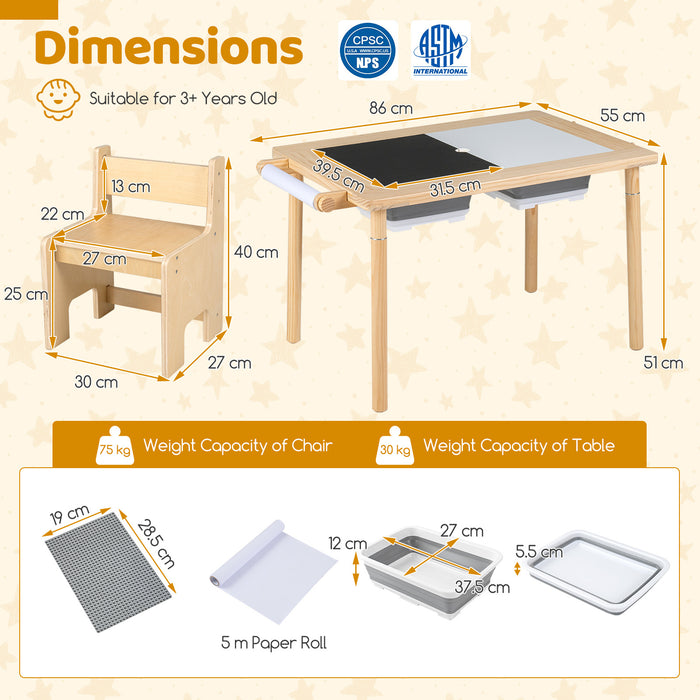 Sensory Table Set 3-Piece Kids Activity Table and Chair Set with Adjustable Height-