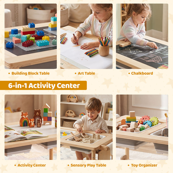 Sensory Table Set 3-Piece Kids Activity Table and Chair Set with Adjustable Height-