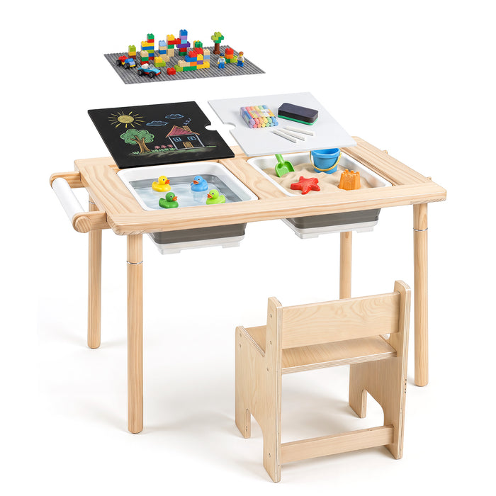 Sensory Table Set Kids Activity Table and Chair Set with Adjustable Height-