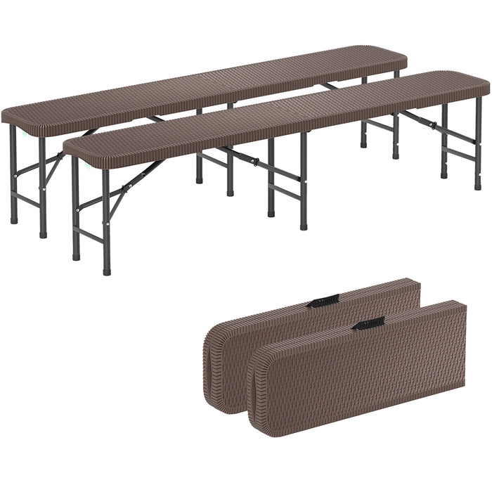 Set of 2 180cm Folding Bench Rattan-Like HDPE Seat with Lock-