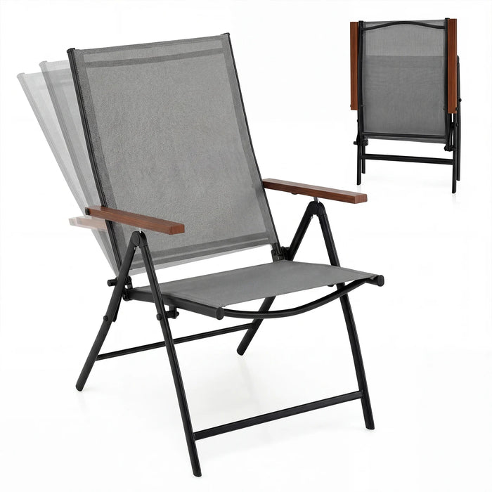Set of 2/4 Breathable Fabric Folding Patio Chairs with 5-Position Adjustable Backrests-Grey