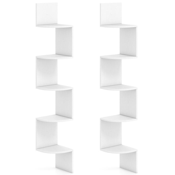 Set of 2 5-Tier Corner Shelf Wall Mount Floating Corner Bookshelf Corner Ladder Shelf-Rustic Brown