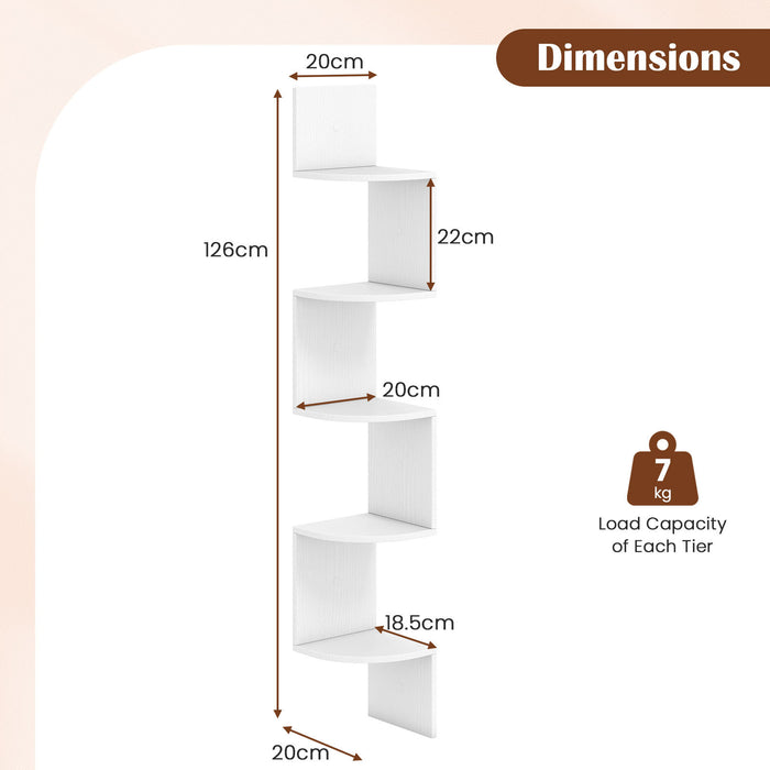 Set of 2 5-Tier Corner Shelf Wall Mount Floating Corner Bookshelf Corner Ladder Shelf-Rustic Brown