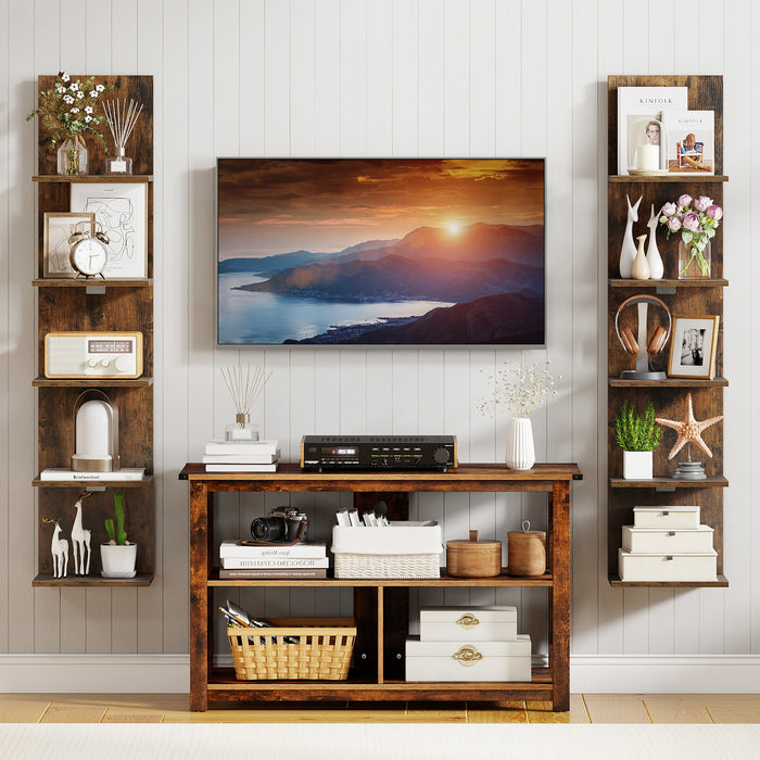 Set of 2 5-Tier Wall Shelves Vertical Floating Storage Shelf Unit-White