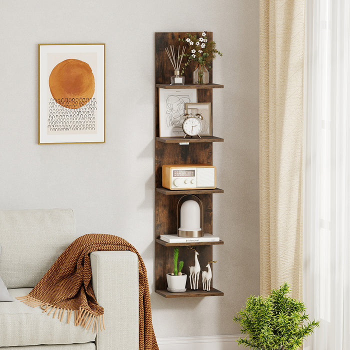 Set of 2 5-Tier Wall Shelves Vertical Floating Storage Shelf Unit-White