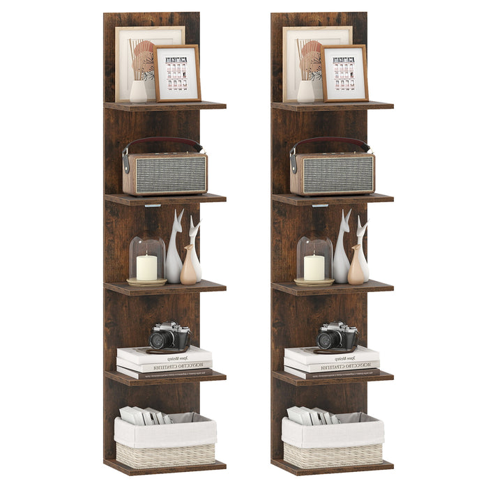 Set of 2 5-Tier Wall Shelves Vertical Floating Storage Shelf Unit-White