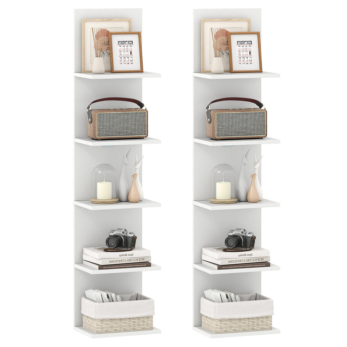 Set of 2 5-Tier Wall Shelves Vertical Floating Storage Shelf Unit-White