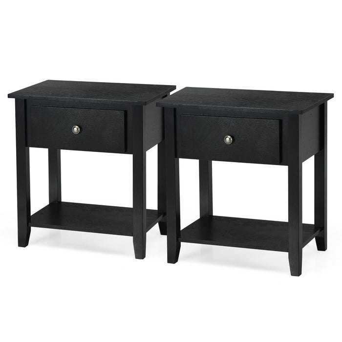 Set of 2 Accent Table Narrow Side End Table with 1 Drawer and Open Storage Shelf-