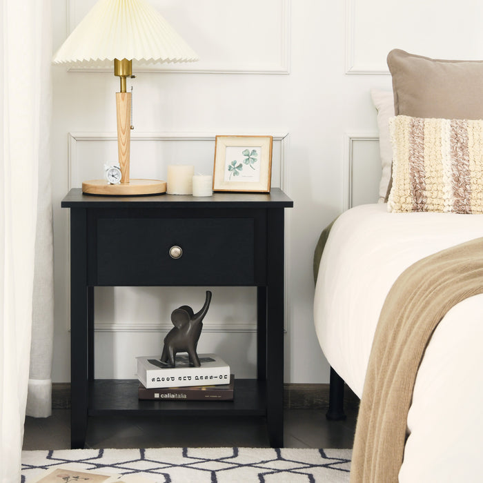 Set of 2 Accent Table Narrow Side End Table with 1 Drawer and Open Storage Shelf-