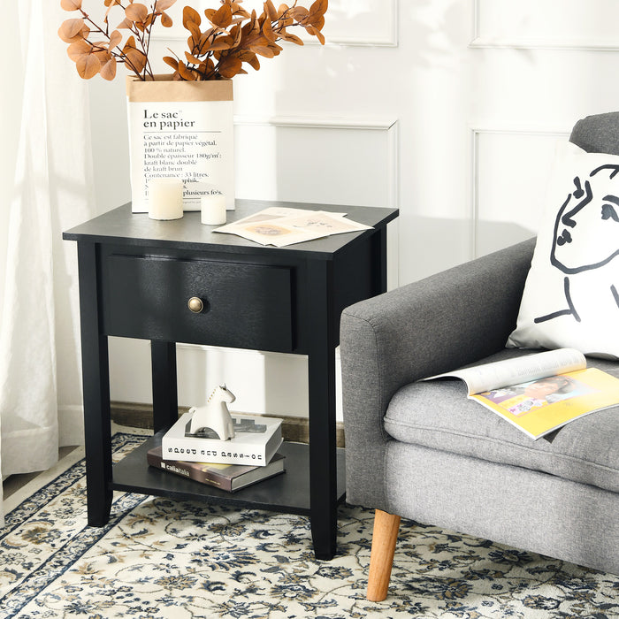 Set of 2 Accent Table Narrow Side End Table with 1 Drawer and Open Storage Shelf-