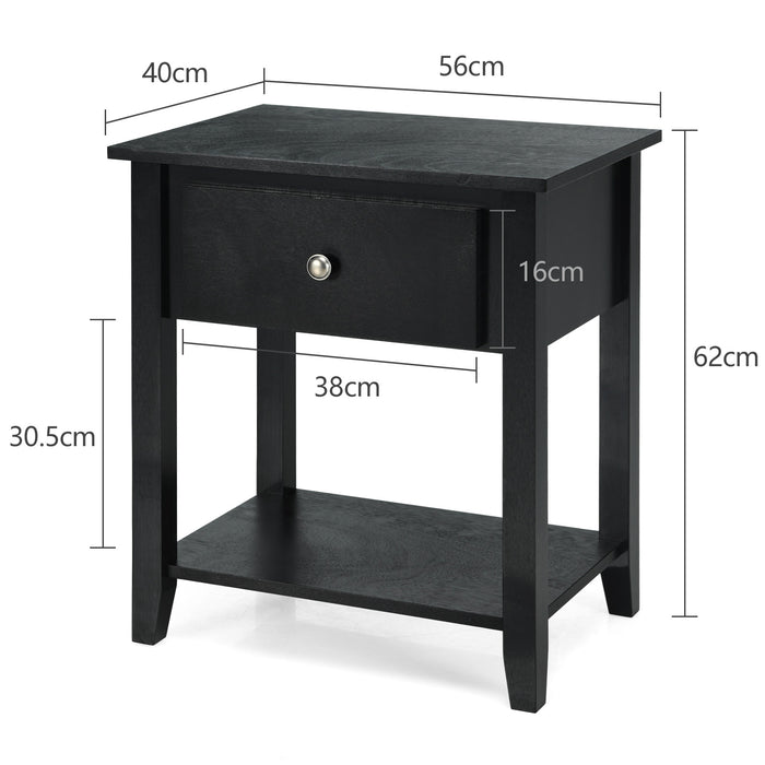 Set of 2 Accent Table Narrow Side End Table with 1 Drawer and Open Storage Shelf-
