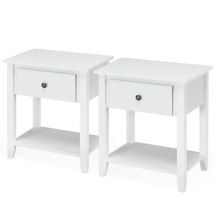 Set of 2 Accent Table Narrow Side End Table with 1 Drawer and Open Storage Shelf-