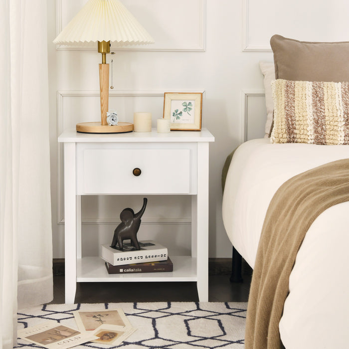 Set of 2 Accent Table Narrow Side End Table with 1 Drawer and Open Storage Shelf-