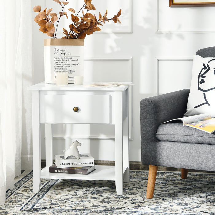 Set of 2 Accent Table Narrow Side End Table with 1 Drawer and Open Storage Shelf-