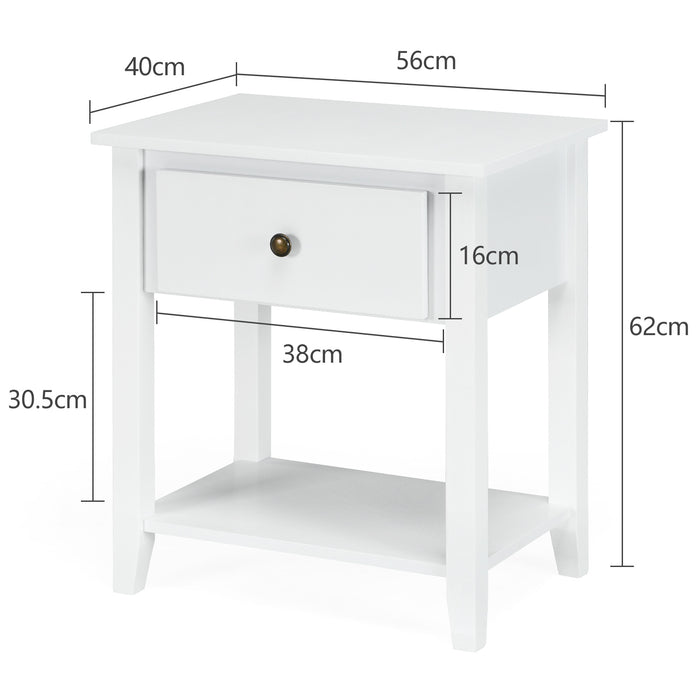 Set of 2 Accent Table Narrow Side End Table with 1 Drawer and Open Storage Shelf-