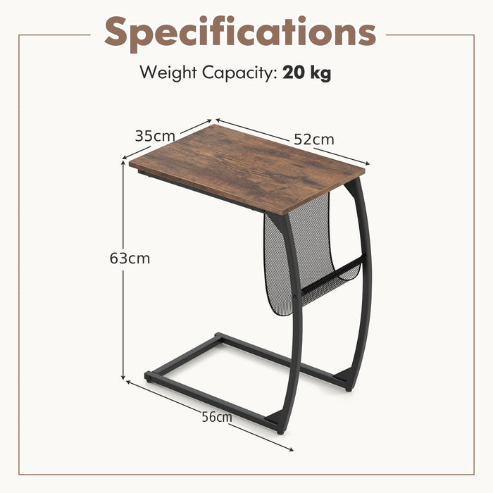 Set of 2 C-Shaped Compact Sofa Side Snack Table for Small Space-